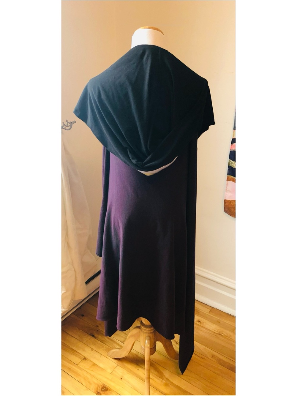 Long Hooded Cardigan Wrap in Deep Plum and Black OSFA - Picture 3 of 8